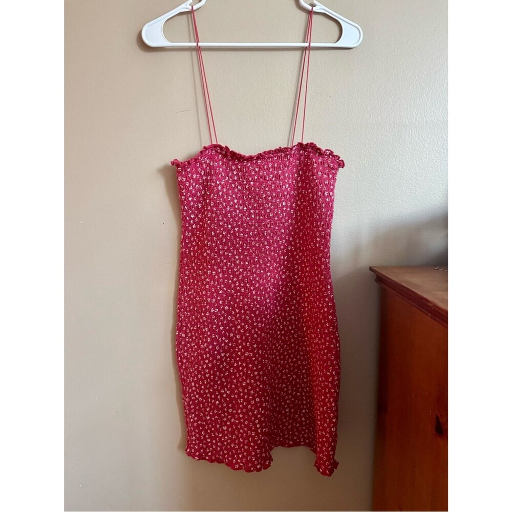 American Eagle Smocked Floral Bodycon Mini Dress Pink White Women’s Small